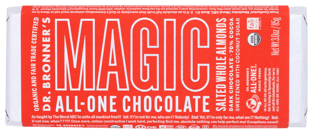 DR BRONNER: Salted Whole Almonds Chocolate Bar, 3 oz