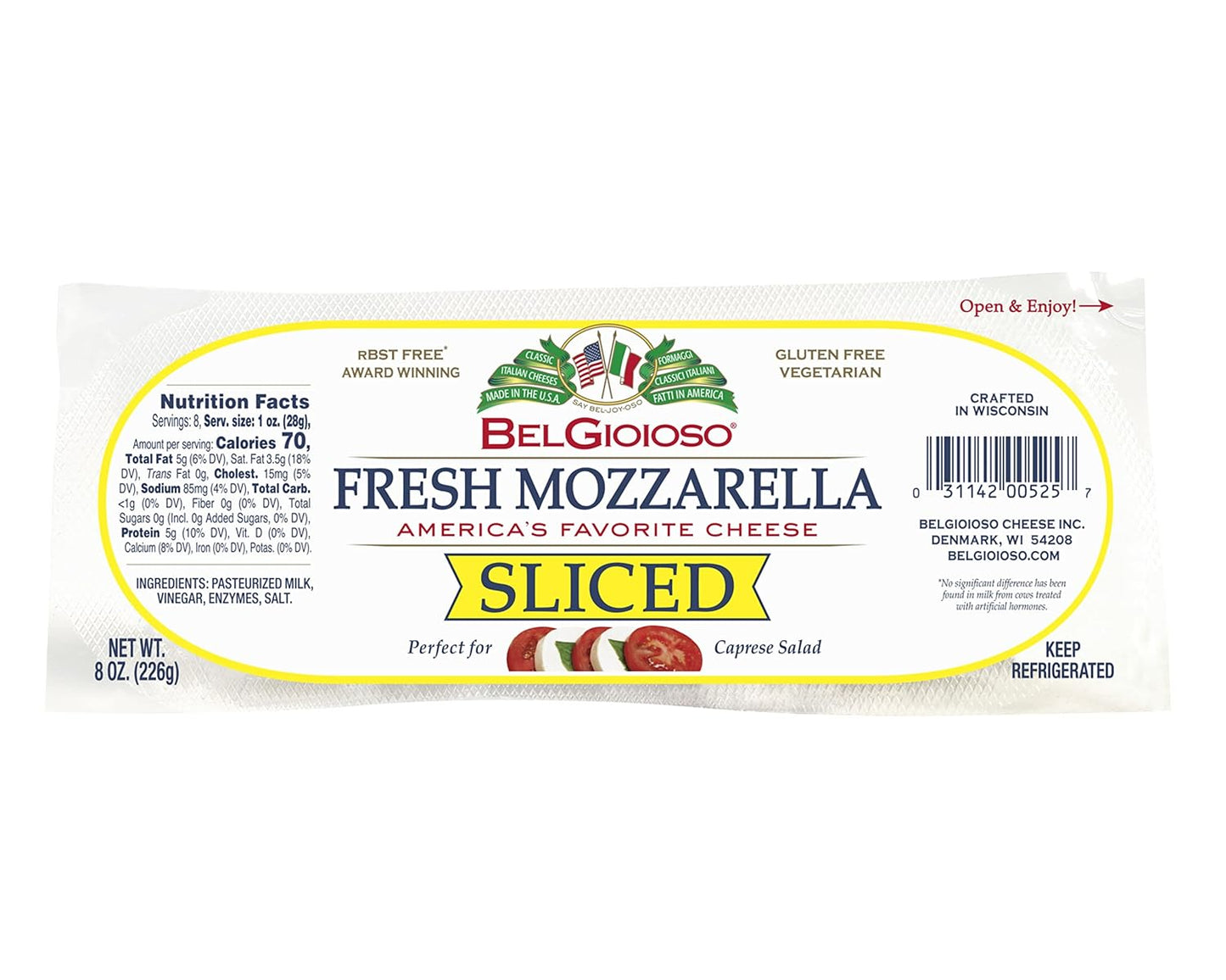 BELGIOIOSO: Fresh Mozarrela Cheese Sliced 8 oz