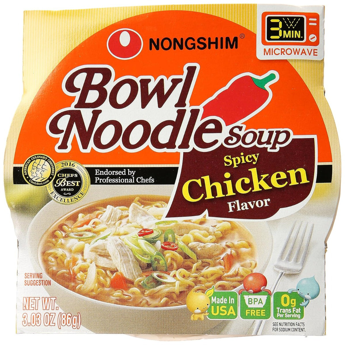NONG SHIM: Spicy Chicken Bowl, 3.03 oz