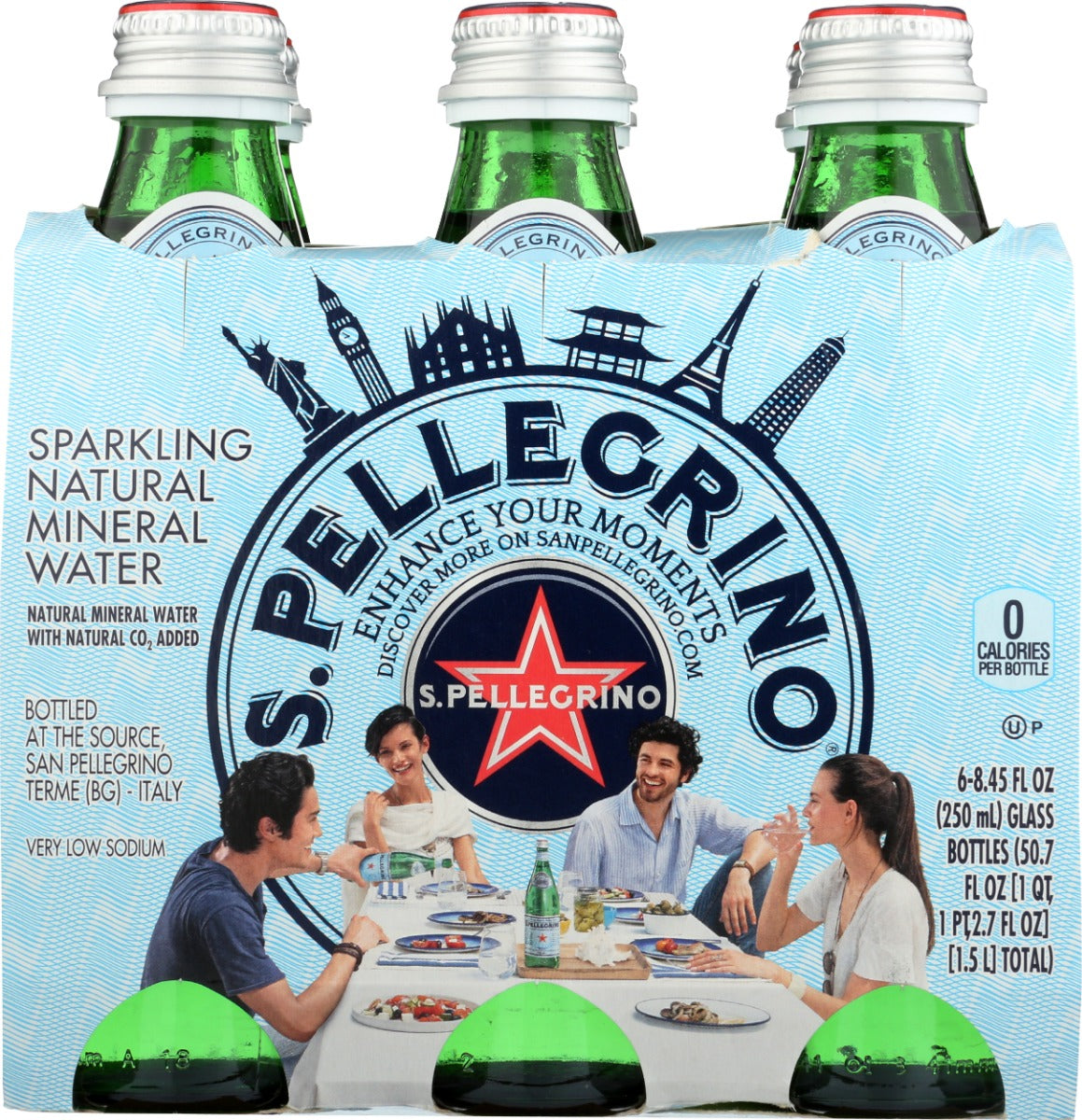 SAN PELLEGRINO: Sparkling Natural Mineral Water Glass Bottles 6Pk, 50.7 fo