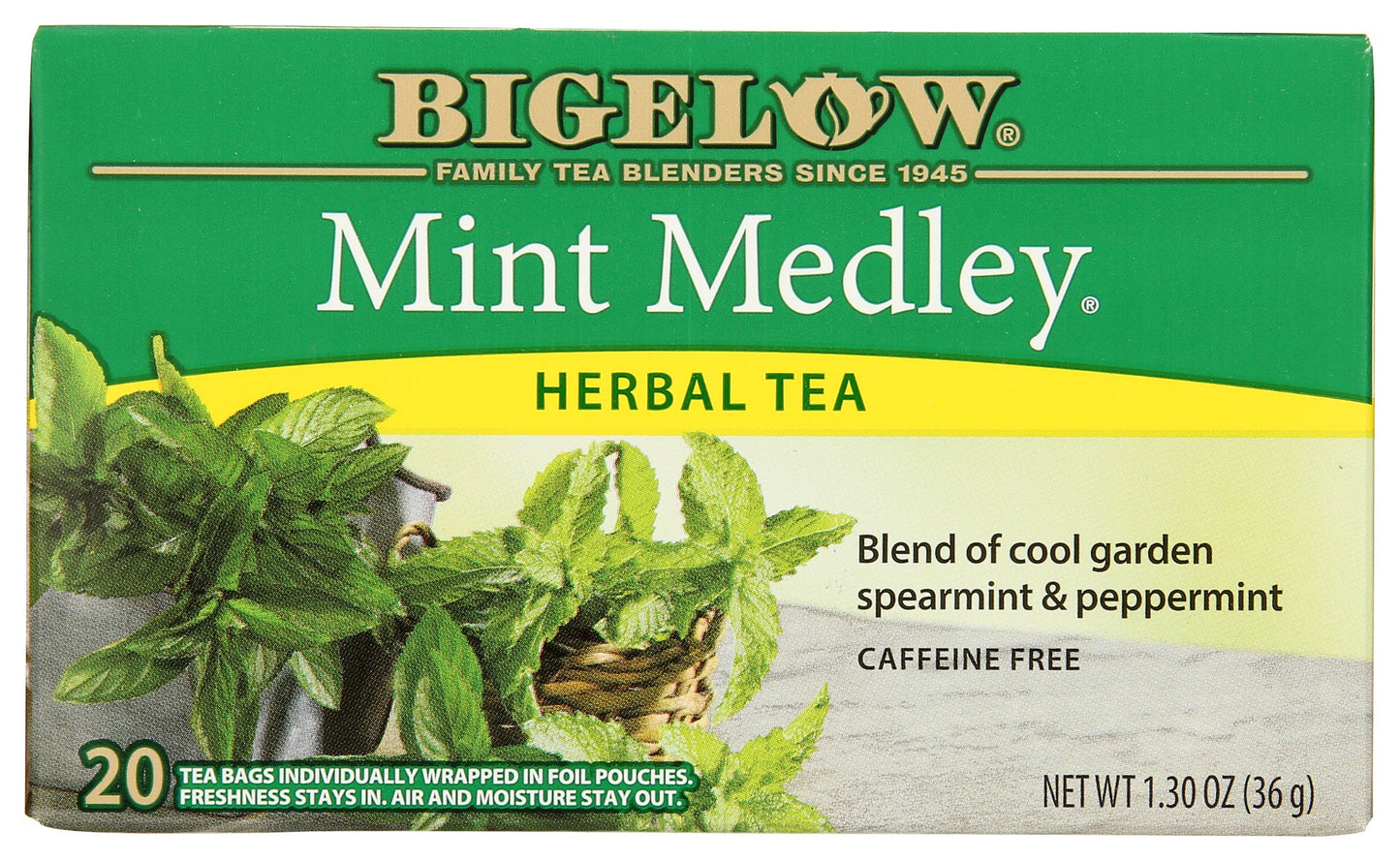BIGELOW: Mint Medley Herbal Tea 20 Bags, 1.3 oz