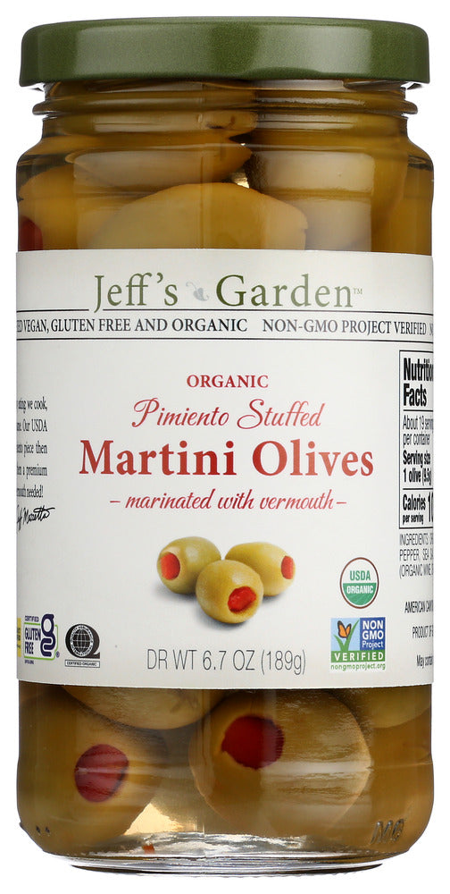 JEFFS GARDEN: Organic Pimiento Stuffed Martini Olives, 12 fo