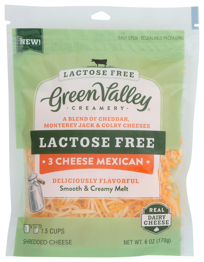 GREEN VALLEY CREAMERY: Lactose Free 3 Cheese Mexican Shredded Cheese, 6 oz