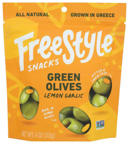 FREESTYLE SNACKS: Olives Grn Lemon Garlic, 4 OZ