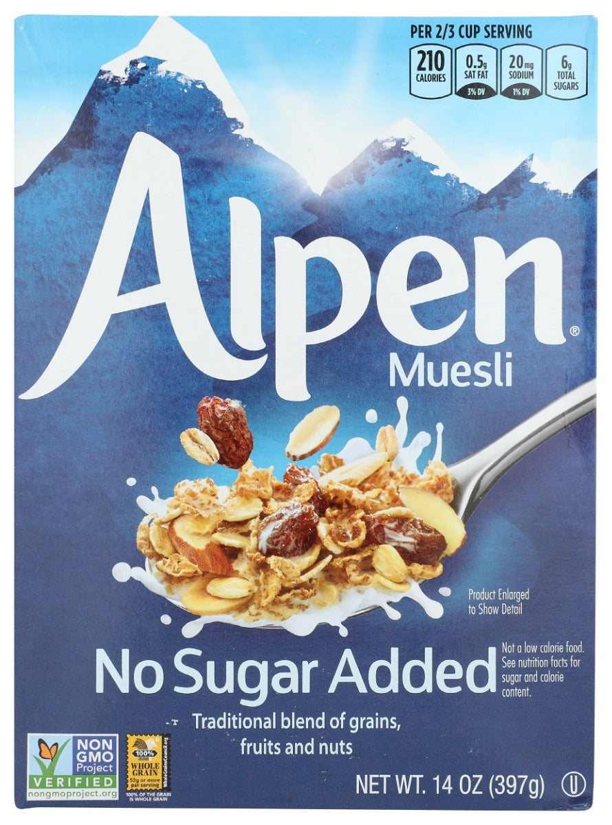 ALPEN: Muesli Cereal No Sugar Added, 14 oz