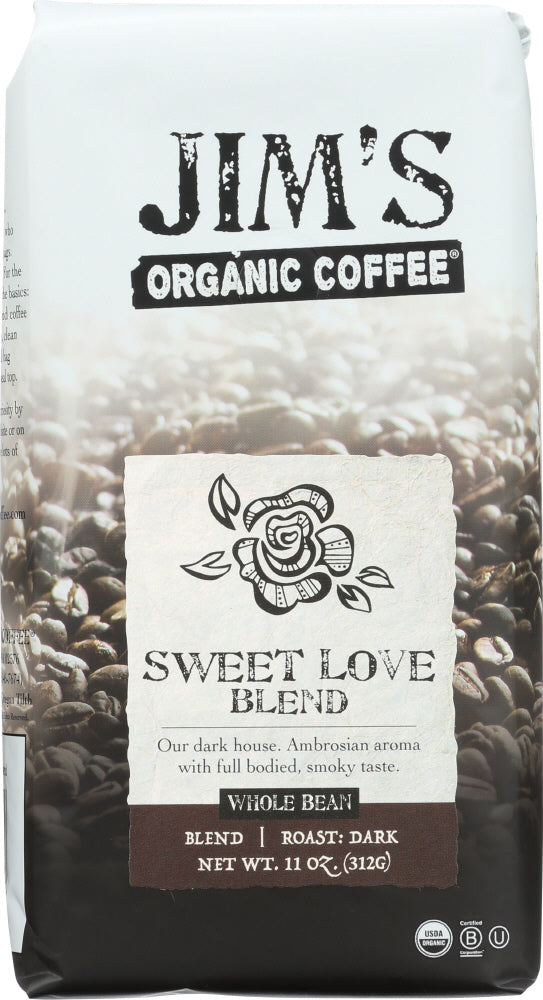 JIM'S ORGANIC COFFEE: Whole Bean Sweet Love Blend, 11 oz