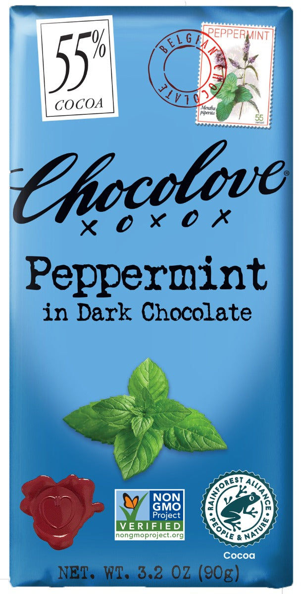 CHOCOLOVE: Peppermint In Dark Chocolate Bar, 3.2 oz