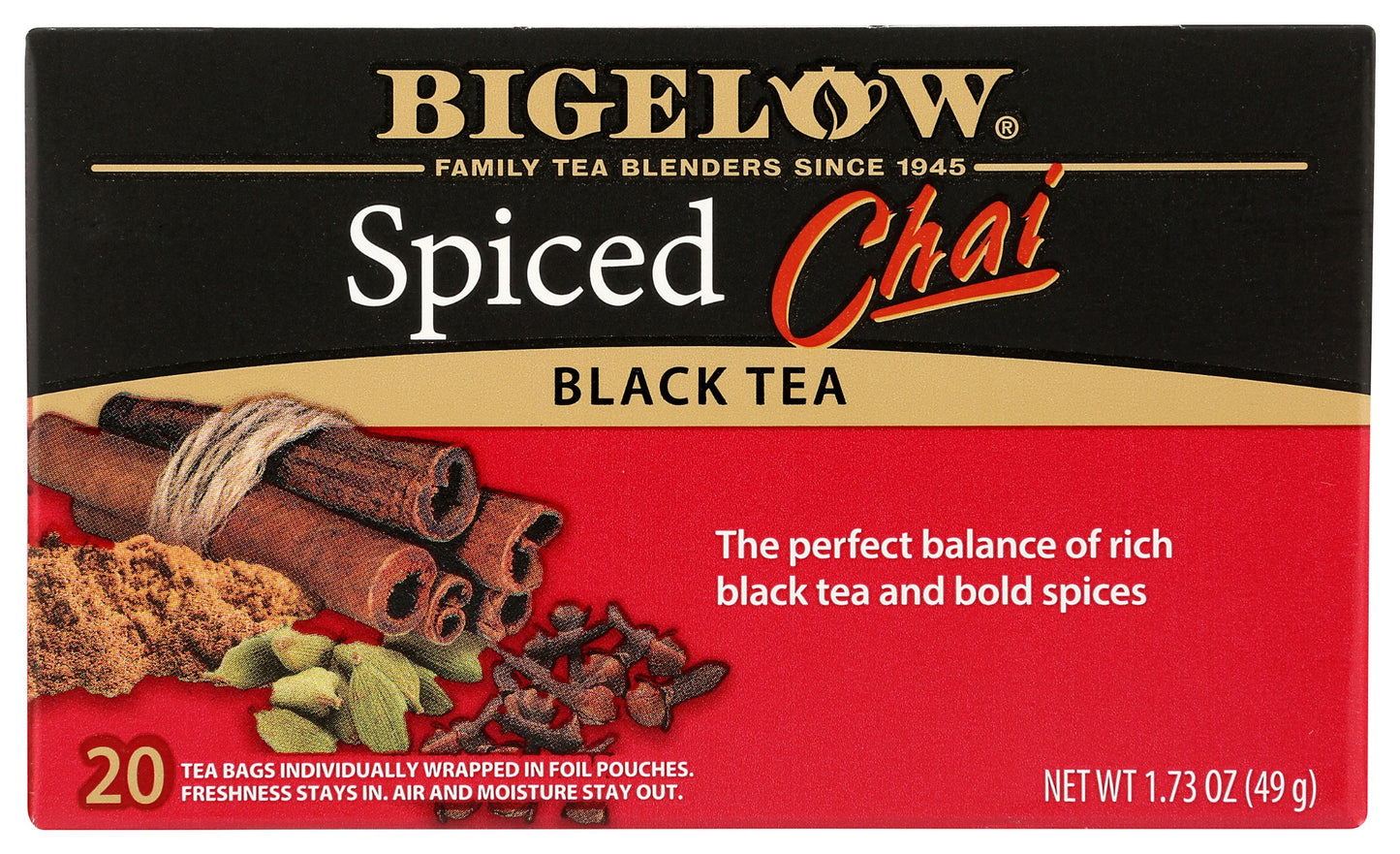 BIGELOW: Spiced Chai Black Tea 20 Tea Bags, 1.73 oz