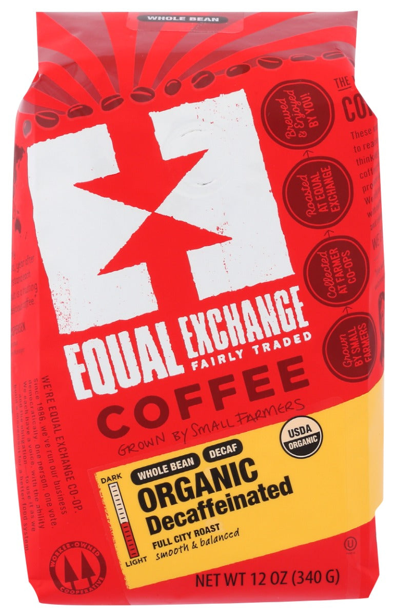 EQUAL EXCHANGE: Organic Whole Bean Decaffeinated Coffee, 12 oz