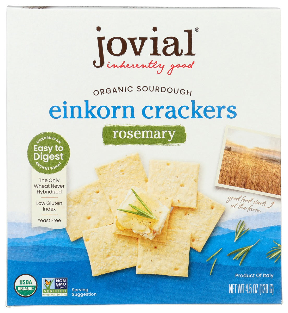 JOVIAL: Einkorn Crackers Sourdough Rosemary, 4.5 OZ