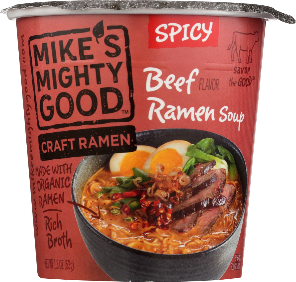 MIKES MIGHTY GOOD: Soup Cup Beef Spicy Org, 1.8 oz