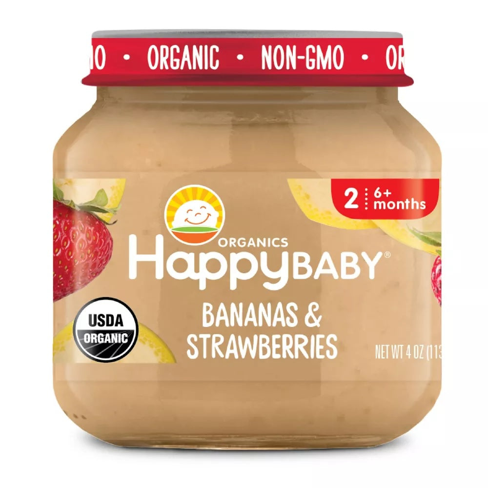 HAPPY BABY: Stage 2 Bananas and Strawberries, 4 oz