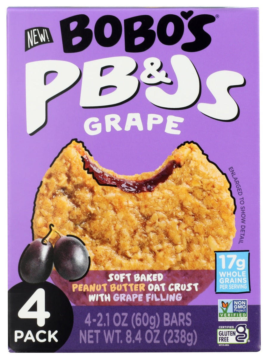 BOBOS OAT BARS: Grape Jam PBJS 4 Pack Bars, 8.4 oz