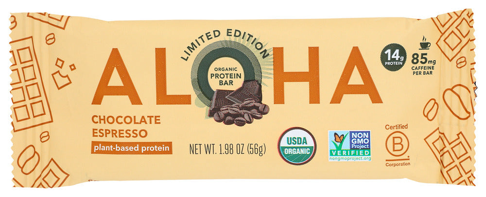 ALOHA: Chocolate Espresso Protein Plus Caffeine Bar, 1.98 oz