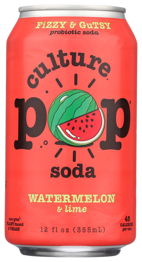 CULTURE POP: Watermelon Lime & Rosemary Probiotic Soda, 12 fo