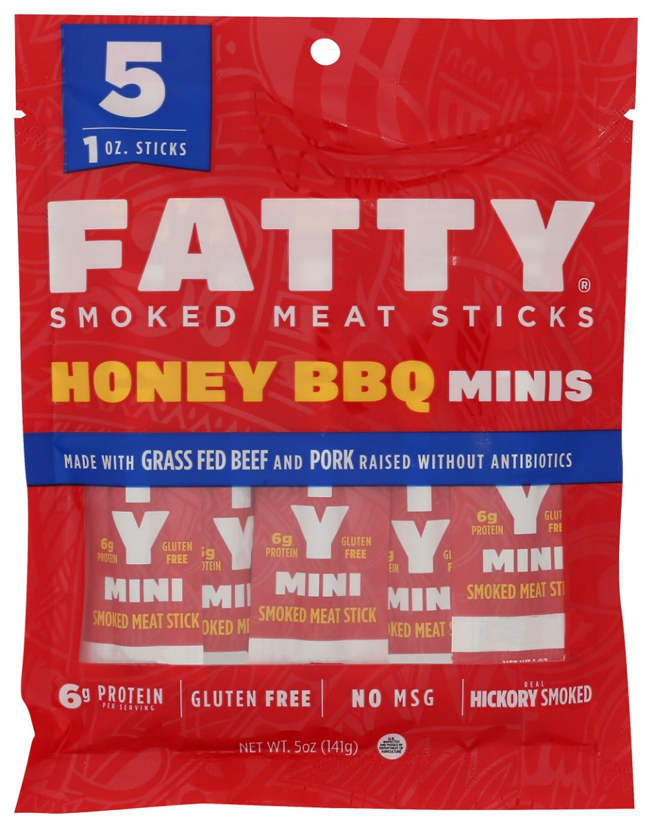 FATTY: Smoked Meat Sticks Minis Honey BBQ 5Pc, 5 oz