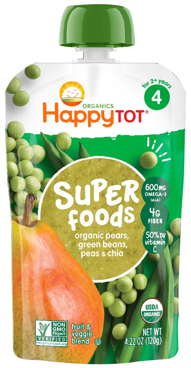 HAPPY TOT ORGANIC SUPERFOODS: Green Bean Pear and Pea, 4.22 oz