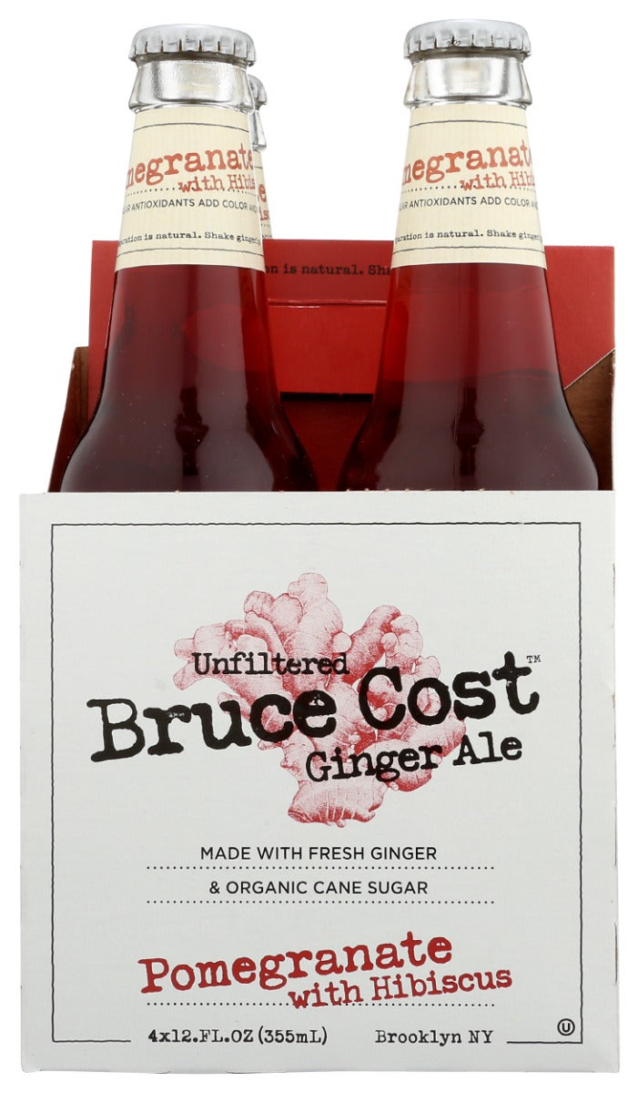 BRUCE COST GINGER ALE: Pomegranate With Hibiscus 4Pk, 48 fo