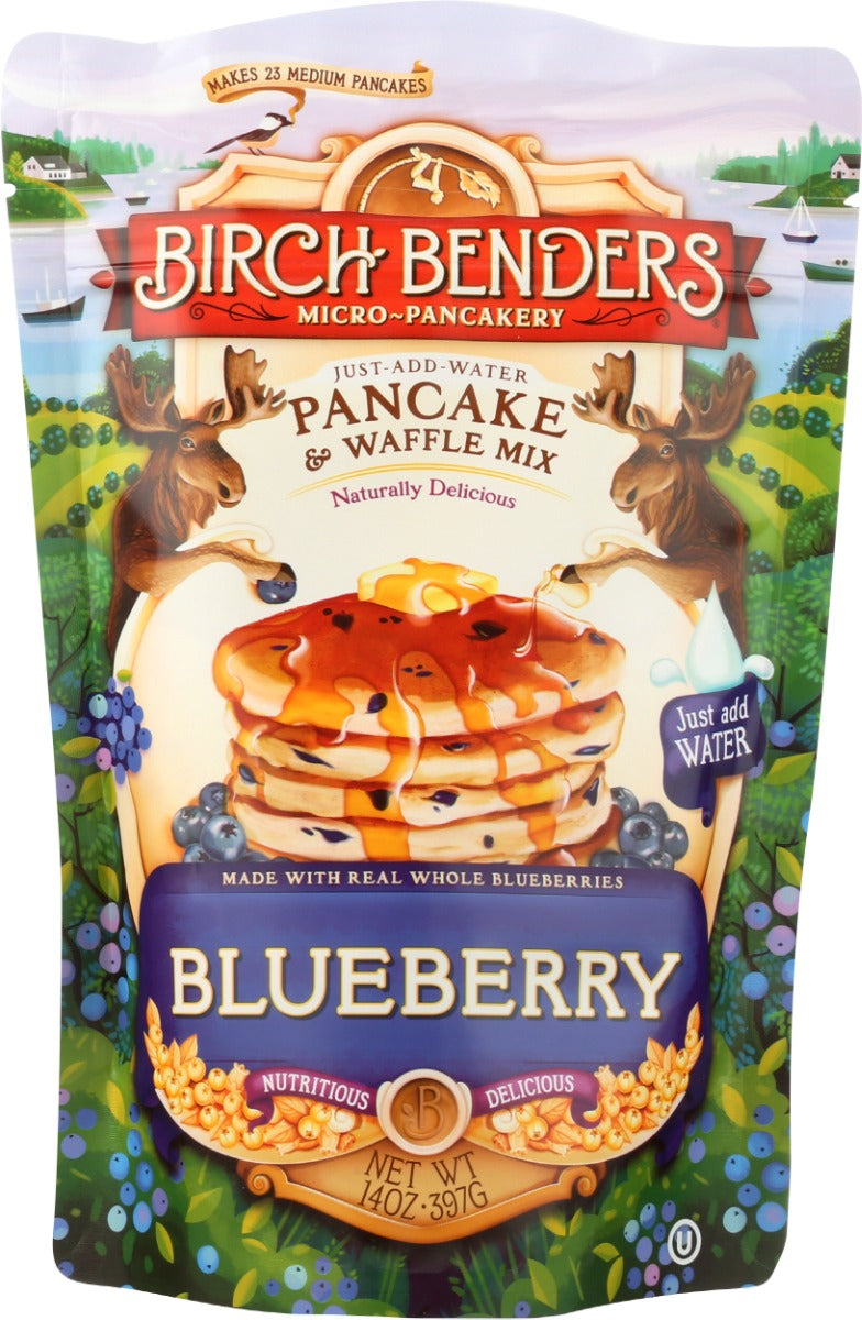 BIRCH BENDERS: Blueberry Pancake and Waffle Mix, 14 oz
