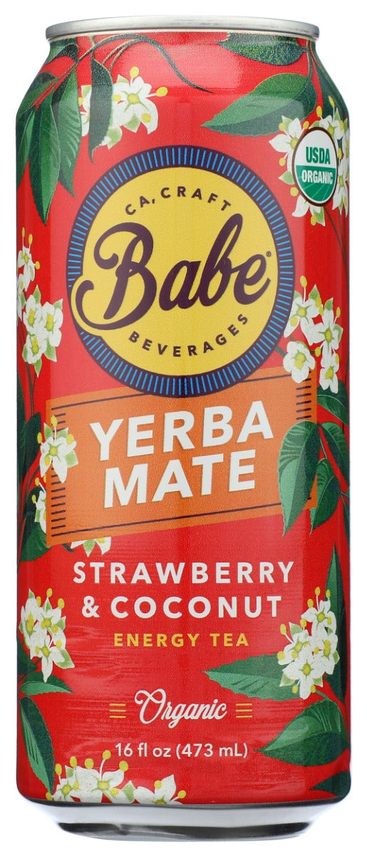 BABE BEVERAGES: Yerba Mate Strawberry and Coconut Organic Energy Tea, 16 fo