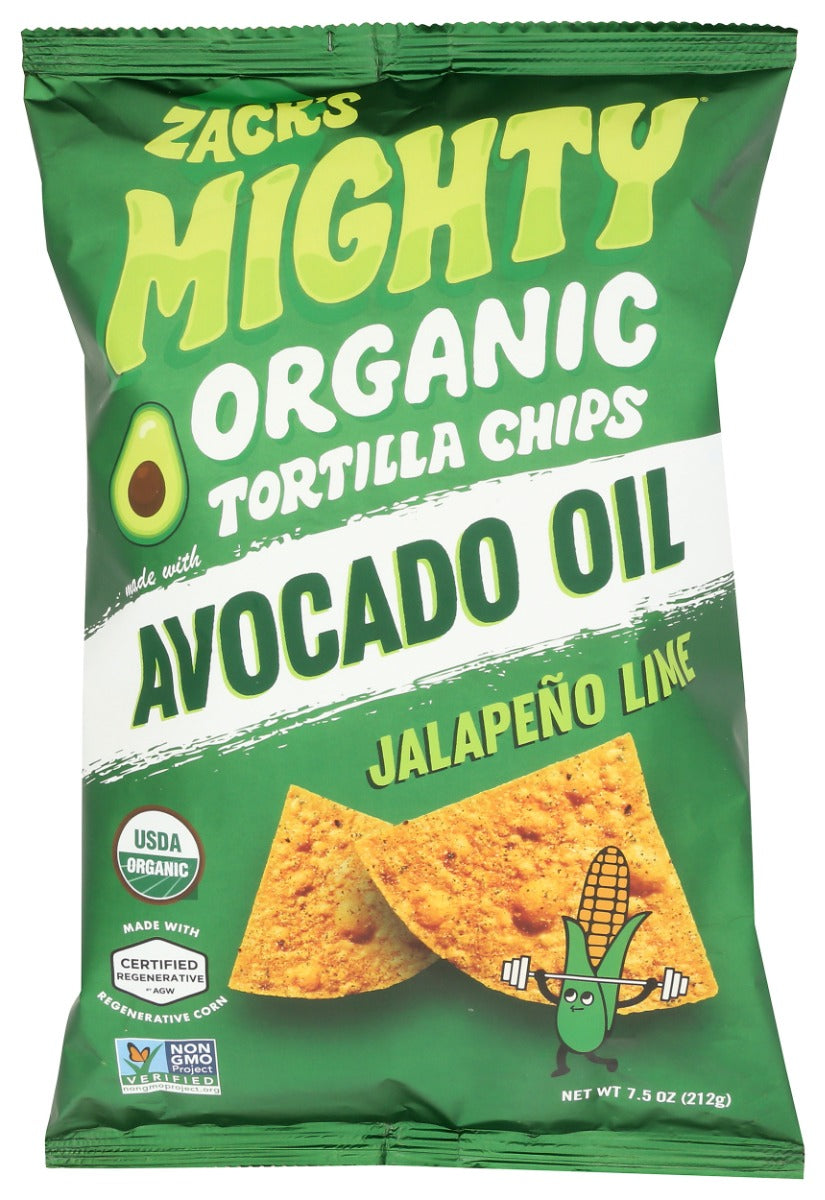 ZACK'S MIGHTY: Organic Tortilla Chips Jalapeno Lime, 7.5 oz