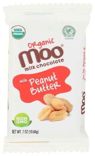 MOO ORGANIC CHOCOLATES: Milk Chocolate with Peanut Butter Mini Bars, 0.7 oz