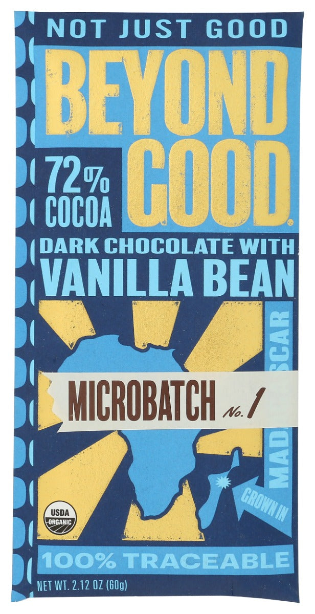 BEYOND GOOD: Microbatch 72% Dark Chocolate Bar with Vanilla Bean, 2.12 oz