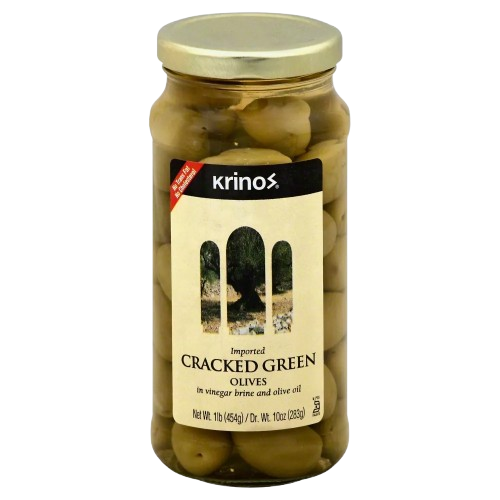 KRINOS: Cracked Green Olives, 16 oz