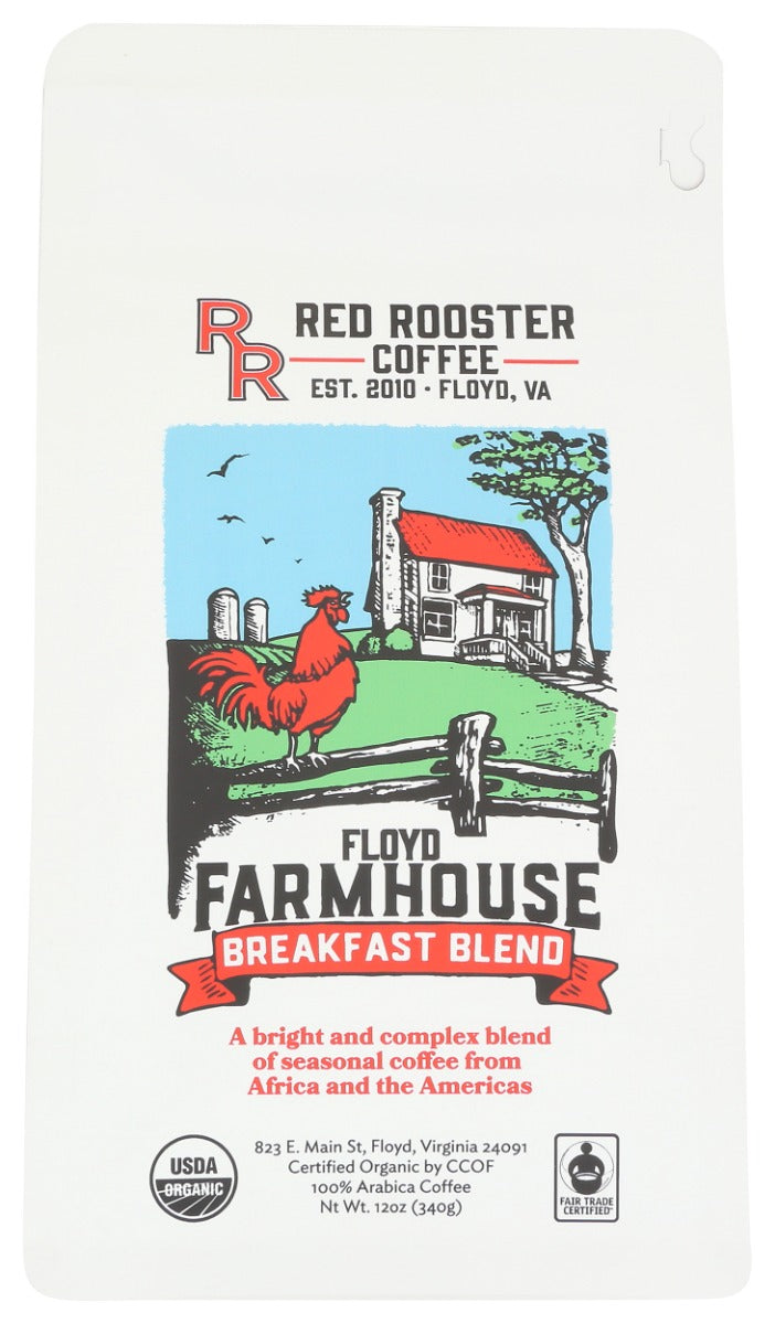 RED ROOSTER COFFEE: Organic Floyd Farmhouse Breakfast Blend Coffee, 12 oz
