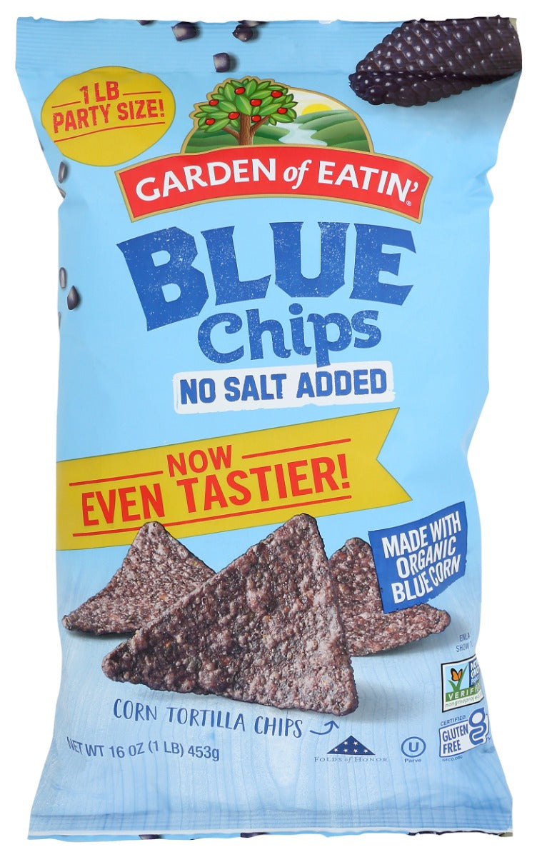 GARDEN OF EATIN: Blue Corn Tortilla Chips No Added Salt, 16 oz