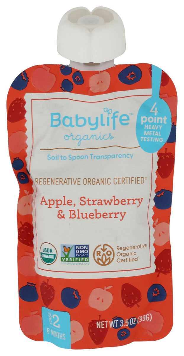BABYLIFE ORGANICS: Apple Strawberry Blueberry Pouch, 3.5 oz