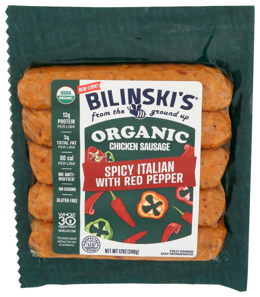 BILINSKIS: Organic Spicy Italian with Red Pepper Chicken Sausage, 12 oz