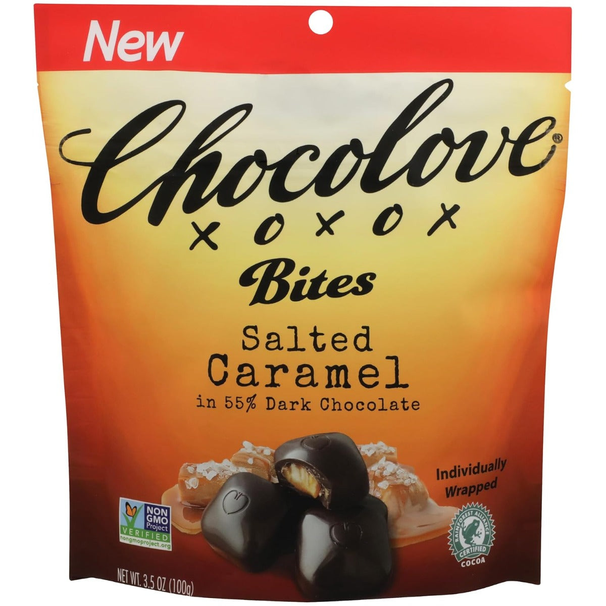CHOCOLOVE: Salted Caramel in 55% Dark Chocolate Bites, 3.5 oz