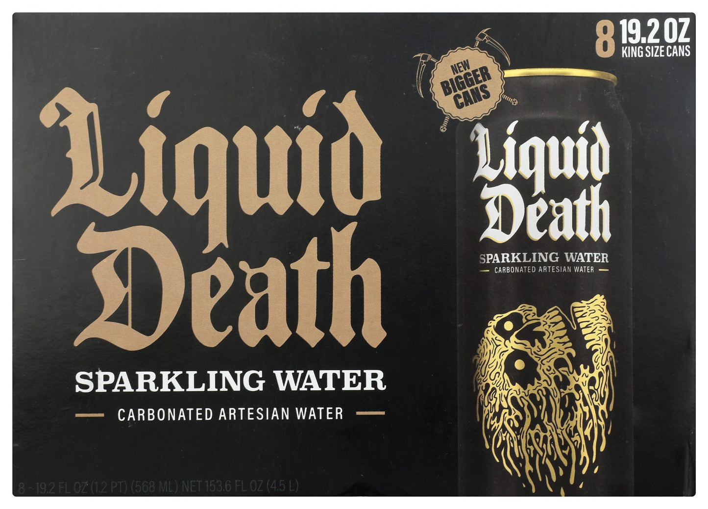 LIQUID DEATH: Sparkling Water Carbonated Artesian Water 8Pack, 153.6 fo