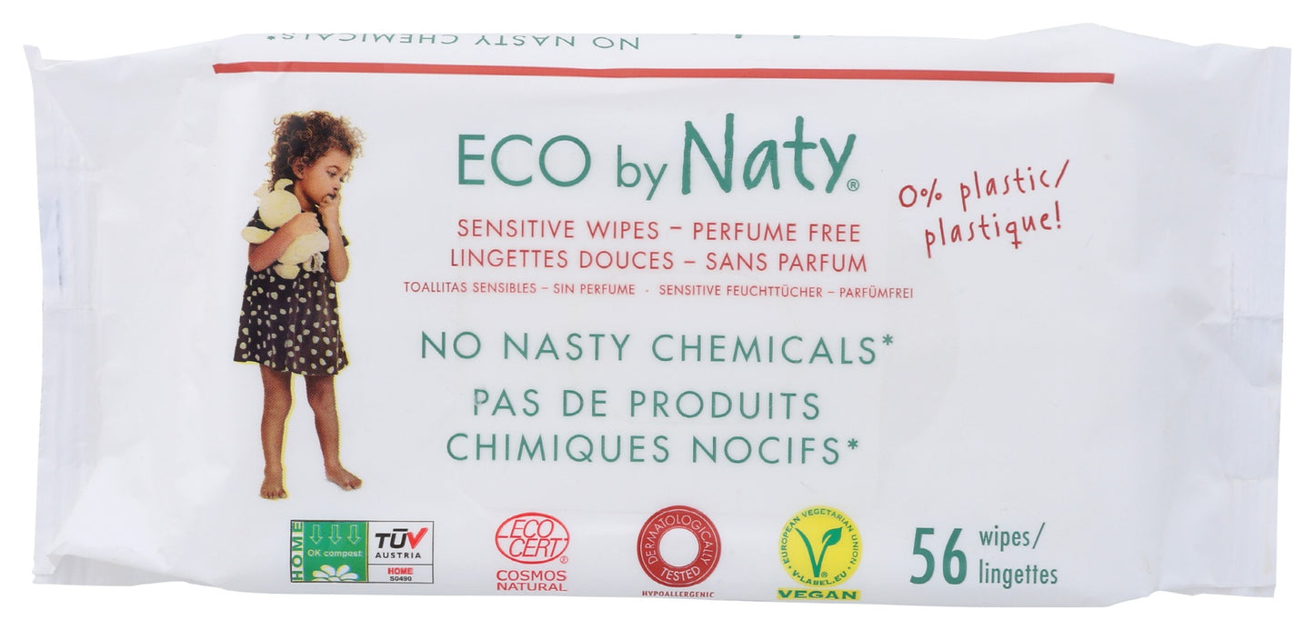NATY-ECO BY NATY: Sensitive Baby Wipes Unscented, 56 ct