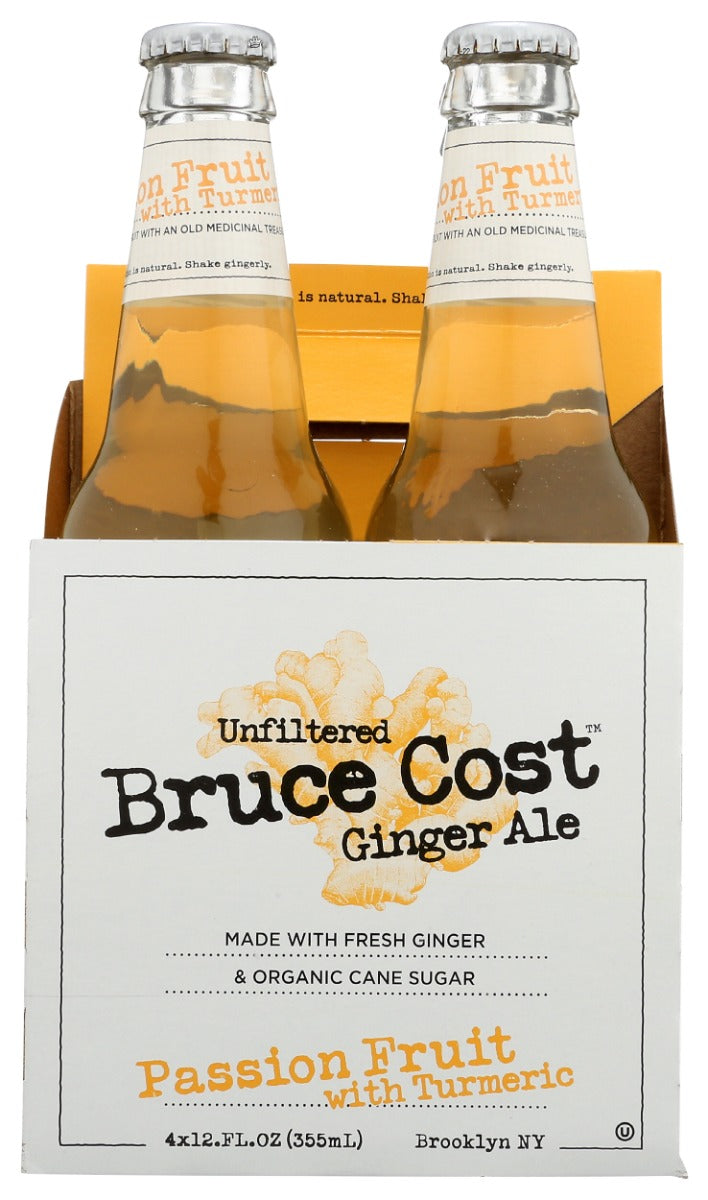 BRUCE COST GINGER ALE: Passion Fruit with Turmeric 4Pk, 48 fo