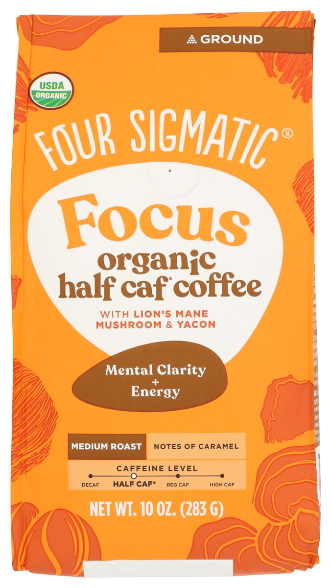 FOUR SIGMATIC: Focus Half Caf Ground Coffee, 10 oz