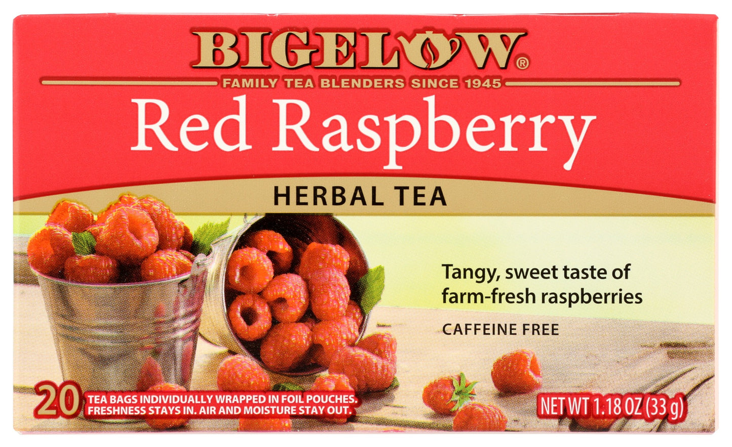 BIGELOW: Red Raspberry Herbal Tea 20Bg, 1.18 oz