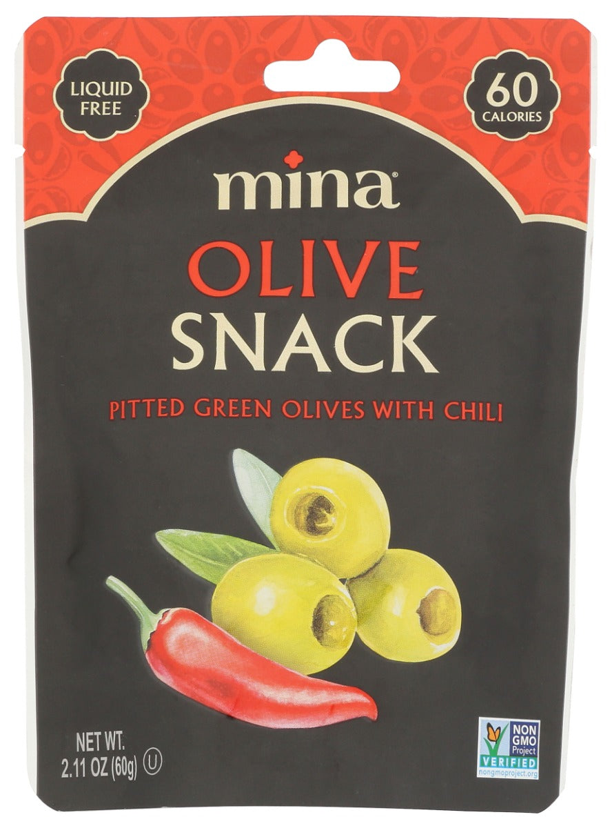 MINA: Pitted Green Olives With Chili Snack, 2.11 oz