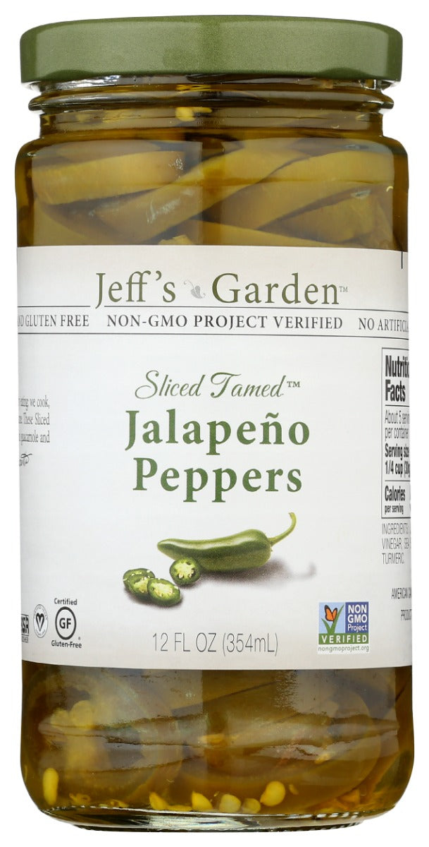 JEFFS GARDEN: Sliced Tamed Jalapeno Peppers, 12 oz