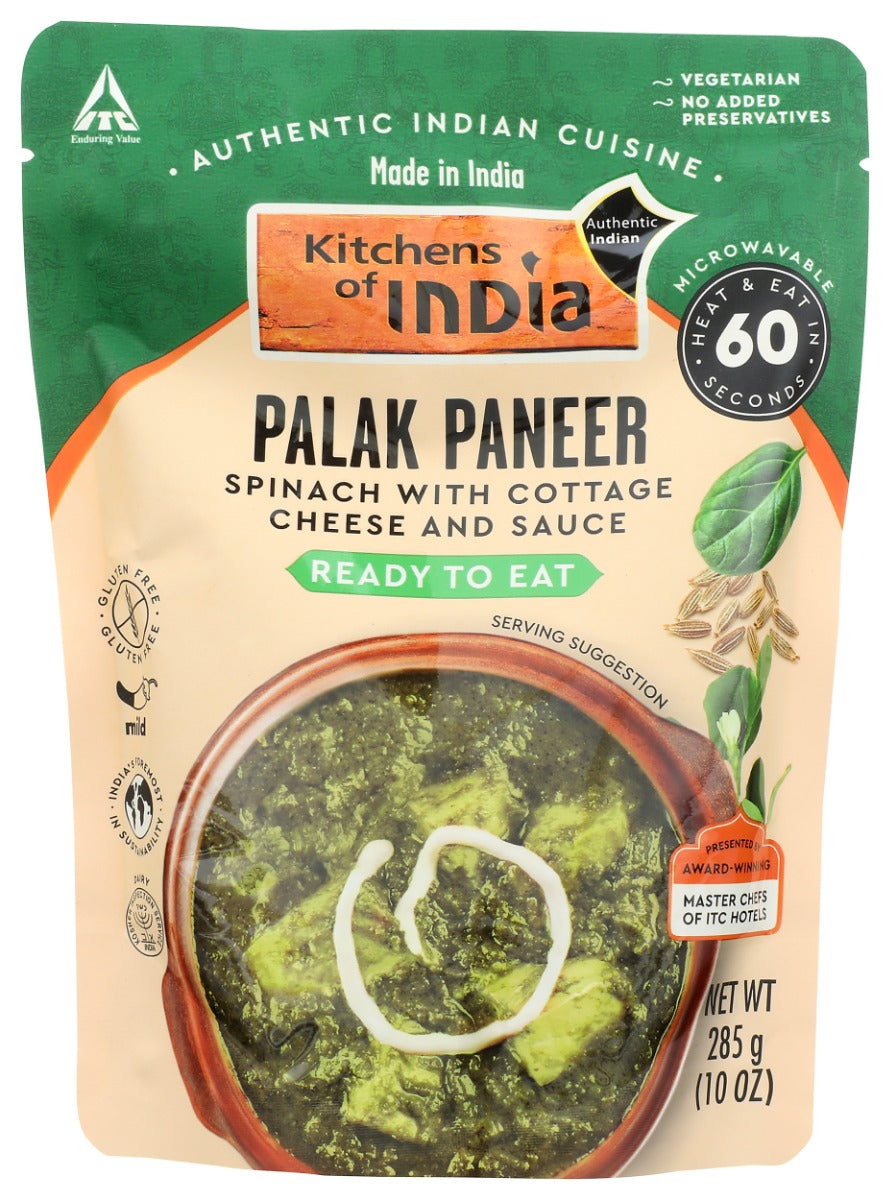 KITCHENS OF INDIA: Palak Paneer Spinach with Cottage Cheese and Sauce, 10 oz