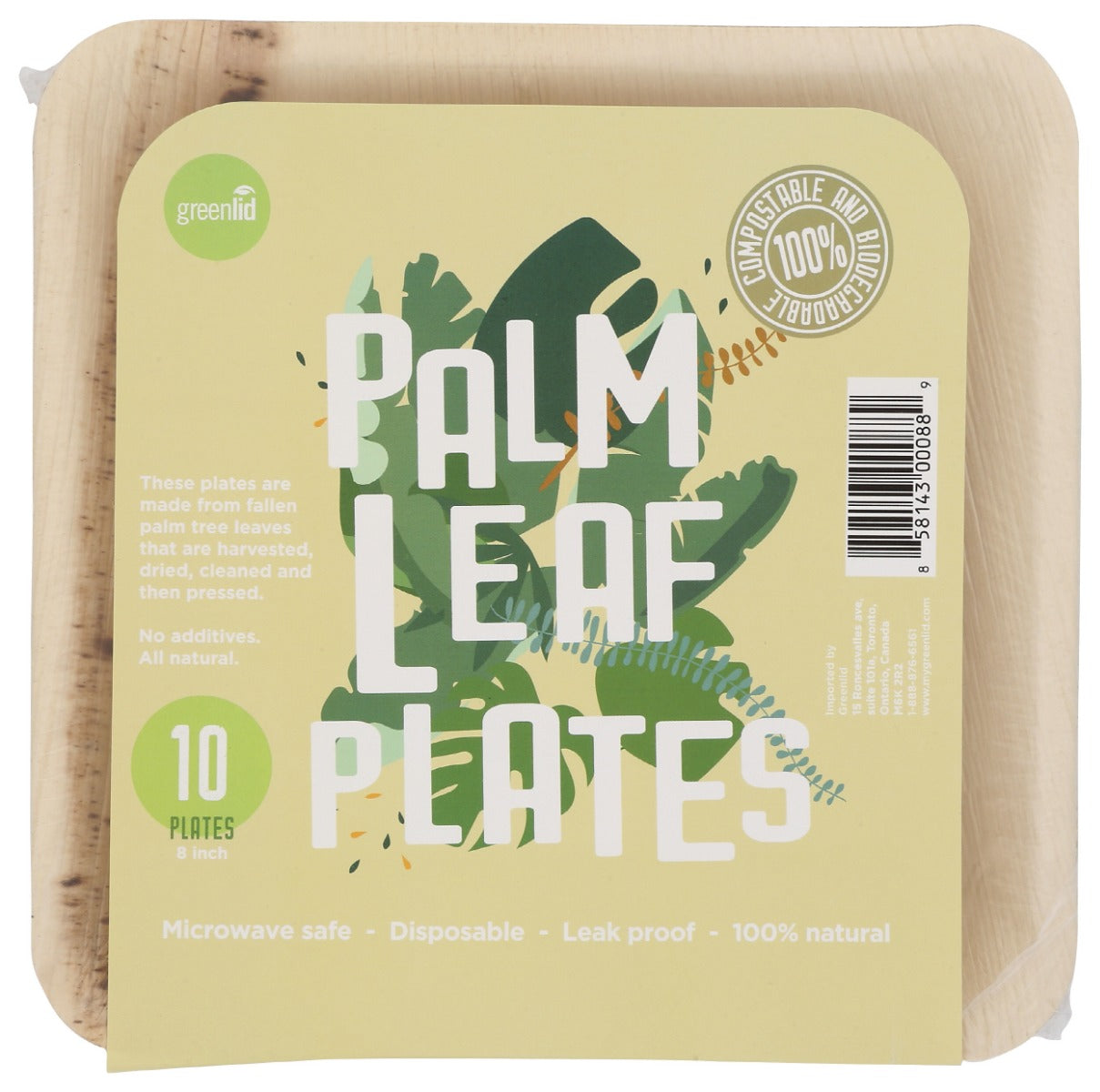 GREENLID: Plates Square Palm Leaf 8in, 10 PK