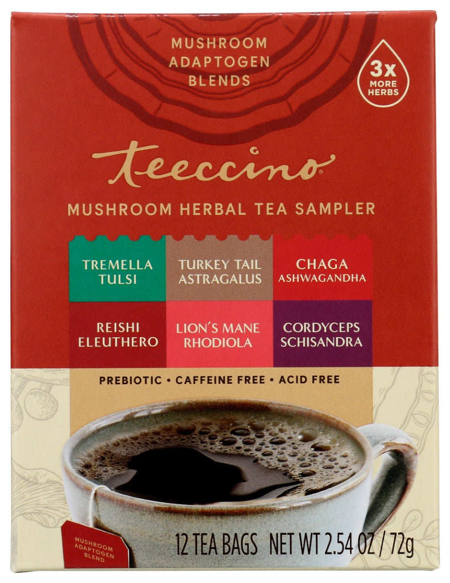 TEECCINO: Mushroom Adaptogen Herbal Tea Sampler Box, 12 bg