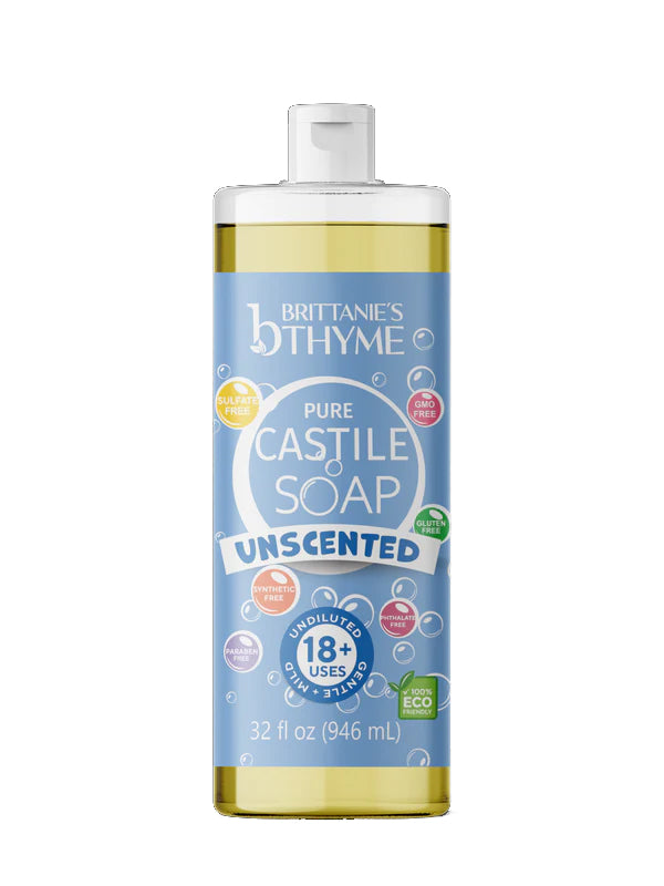 BRITTANIES THYME: Pure Castile Hand and Body Soap Unscented, 32 fo