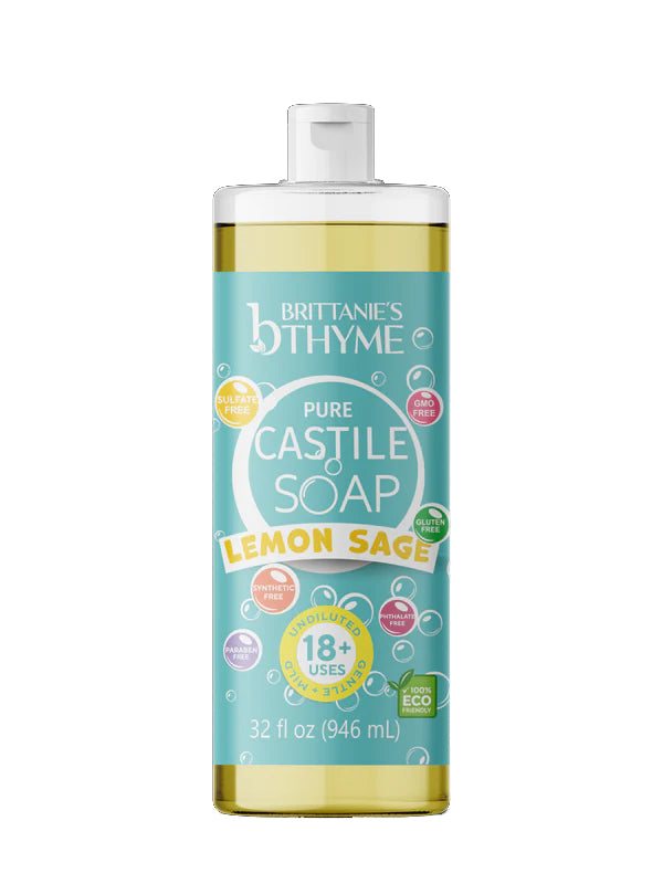 BRITTANIES THYME: Lemon Sage Pure Castile Liquid Soap, 32 fo