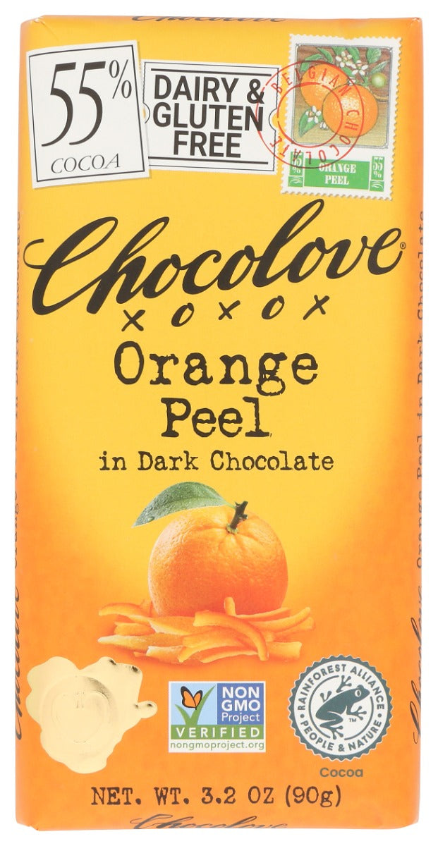 CHOCOLOVE: Orange Peel In Dark Chocolate Bar, 3.2 oz