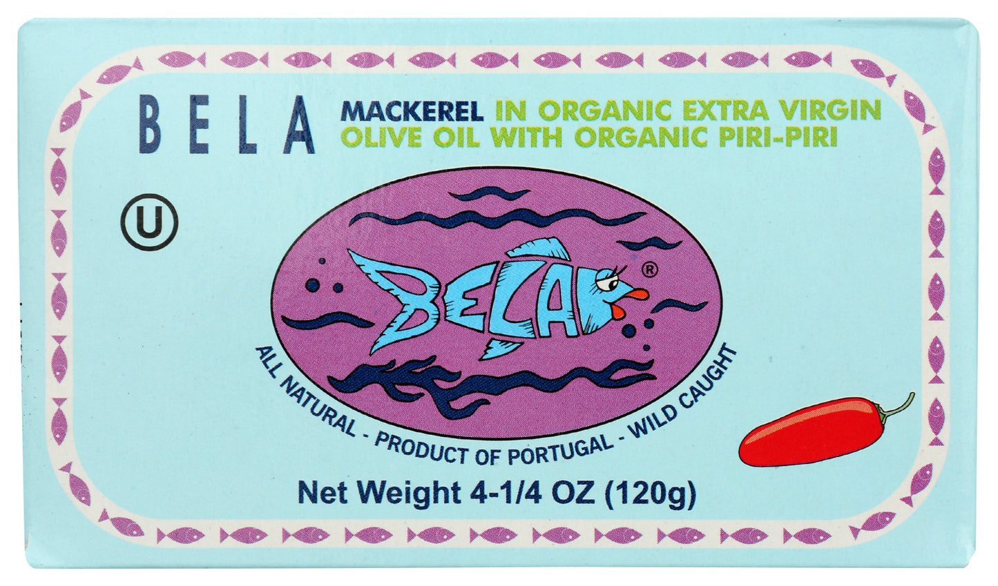 BELA: Mackerel in Organic Extra Virgin Olive Oil with Piri Piri, 4.25 oz