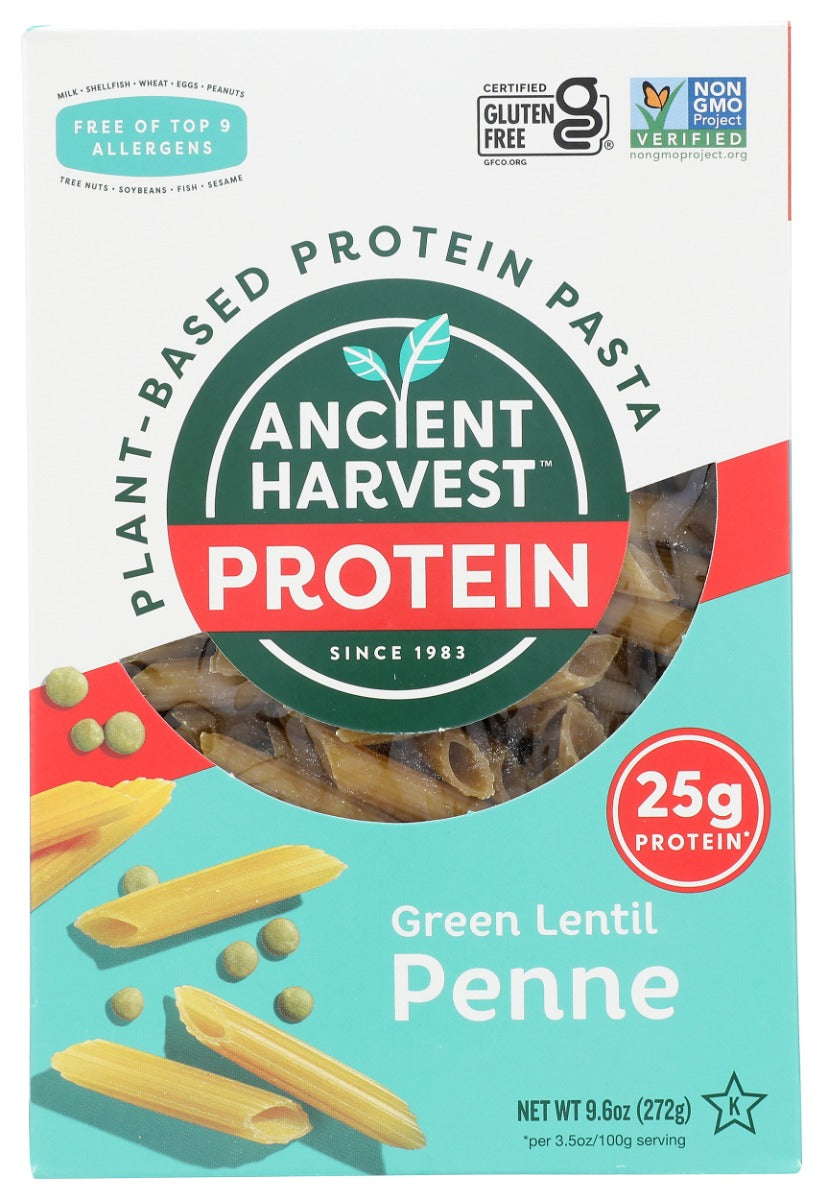 ANCIENT HARVEST: Plant Based Protein Pasta Green Lentil Penne, 9.6 oz