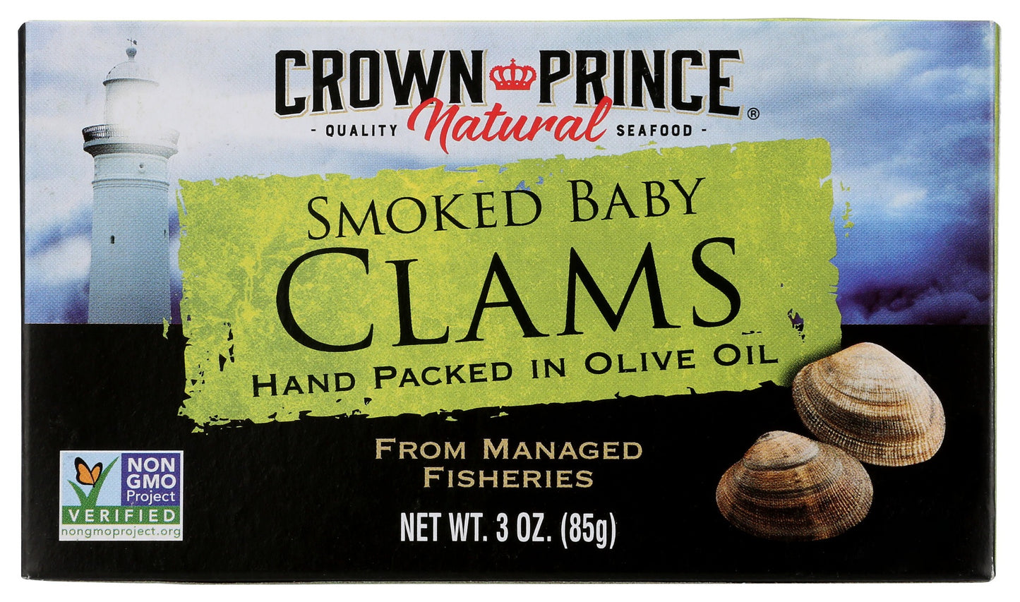 CROWN PRINCE: Smoked Baby Clams in Olive Oil, 3 oz