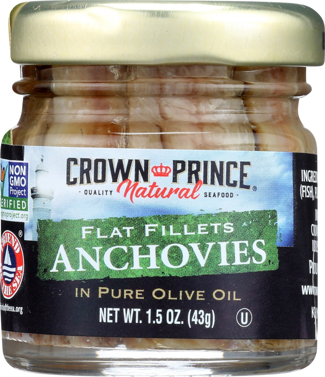 CROWN PRINCE: Flat Fillets of Anchovies in Pure Olive Oil, 1.5 oz